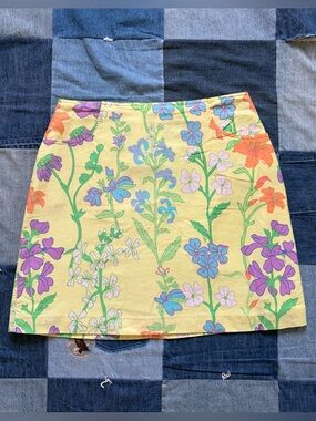 y2k lilly pulitzer floral pastel mini skirt cotton pockets spring size 12P